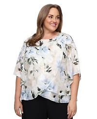 Alex Evenings Plus Tulip Overlay Burnout Boat Neck Top