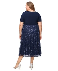 Alex Evenings Plus Embroidered V-Neck A-Line Midi Dress