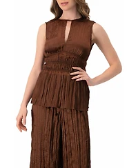Ivonne Women's Satin Sleeveless Pleated Blouse