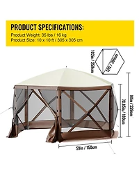 Mecale 10 x 10 ft 6-Sided Pop-Up Gazebo Screen Tent, Mesh Windows, Carry Bag, Ground Stakes, Outdoor Canopy Shelter