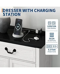 gaomon 9-Drawer Farmhouse Engineered Wood Dresser, Built-In Charging Station, Anti-Tip Device, Bedroom, Black