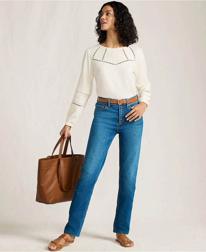 Lands' End Women's Tall Recover High Rise Straight Leg Blue Jeans