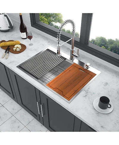 flynama 33x22x10inch Drop In Kitchen Sink Stainless Steel Workstation Single Bowl 16 Gauge Topmount