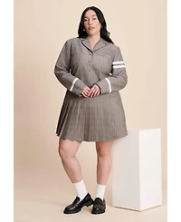 Eloquii Women's Pleated Plaid Mini Dress