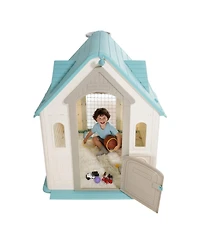 Mecale 5-in-1 Outdoor Playhouse Cottage, Pretend Play + Basketball, Darts, Soccer, Ring Toss, Door & Window, Ages 2
