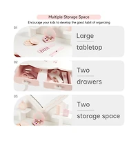 Bruce & Shark Princess Vanity Set for Girls | Kids Makeup Table with Mirror, Stool, Drawers & Pretend Cosmetics