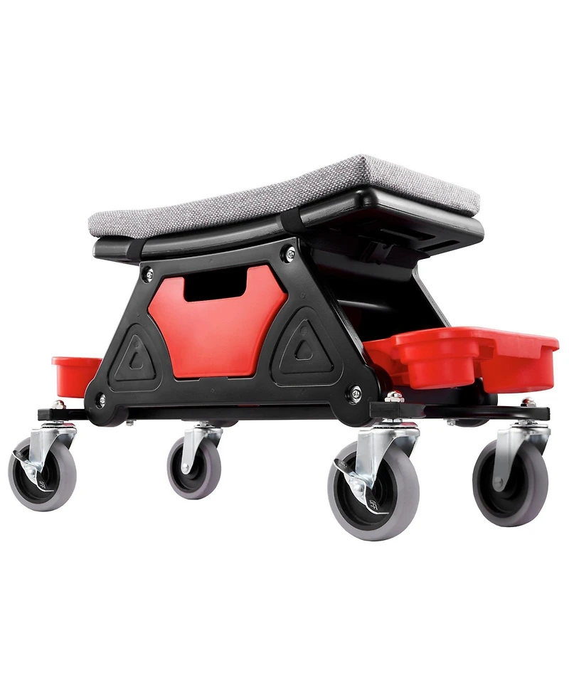 Mecale Rolling Mechanics Stool, 300-Lb Capacity, 4" Wheels, 3 Slide-Out Tool Trays & Drawer, Garage Seat