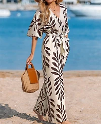 Cupshe Women's Floral Print V-Necktie Front Jumpsuit