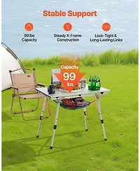 Mecale Roll-Up Folding Camping Table, Adjustable Height Aluminum with Mesh Shelf, Carry Bag