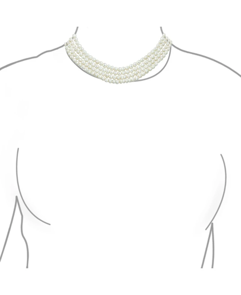 Bling Jewelry Art Deco Style White Freshwater Cultured Pearl Statement Multi Strand Necklace Floral Clasp