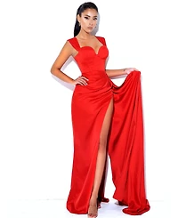 Miss Circle Women's Zayda Red High Slit Corset Satin Gown