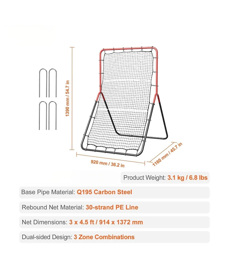 Mecale Baseball/Softball Rebounder Net, 3' x 4.5', 3-Way Pitchback Trainer, Fielding & Throwing Practice