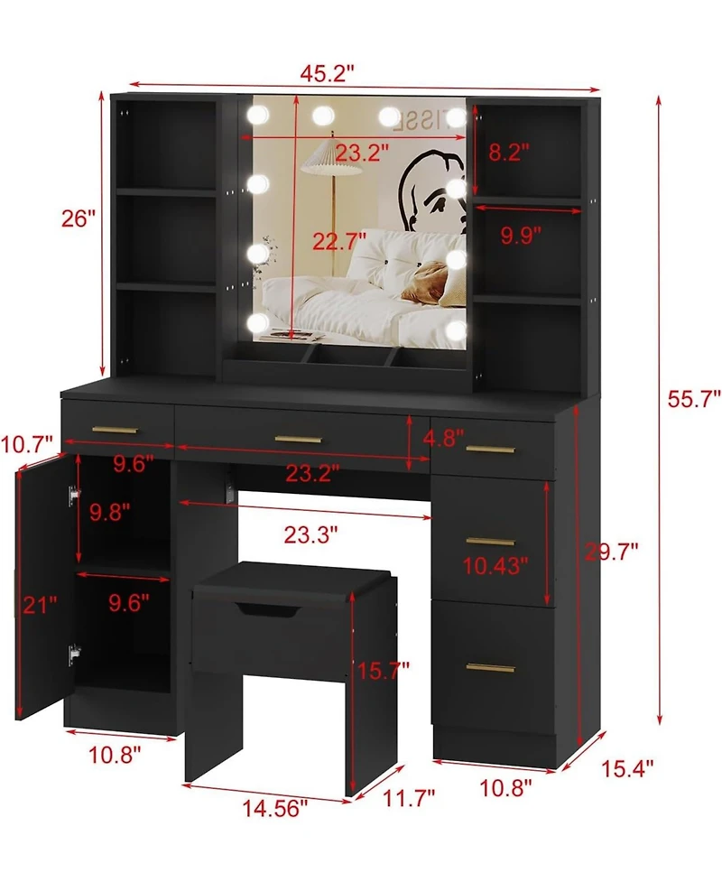 Gaomon Makeup Vanity Desk 10 Led Lights - 3 Lighting Colors