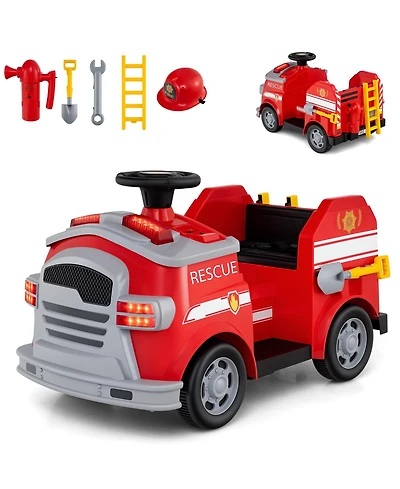 Hongge Kids Electric Fire Truck Ride On Car With Siren Lights And Safety Helmet