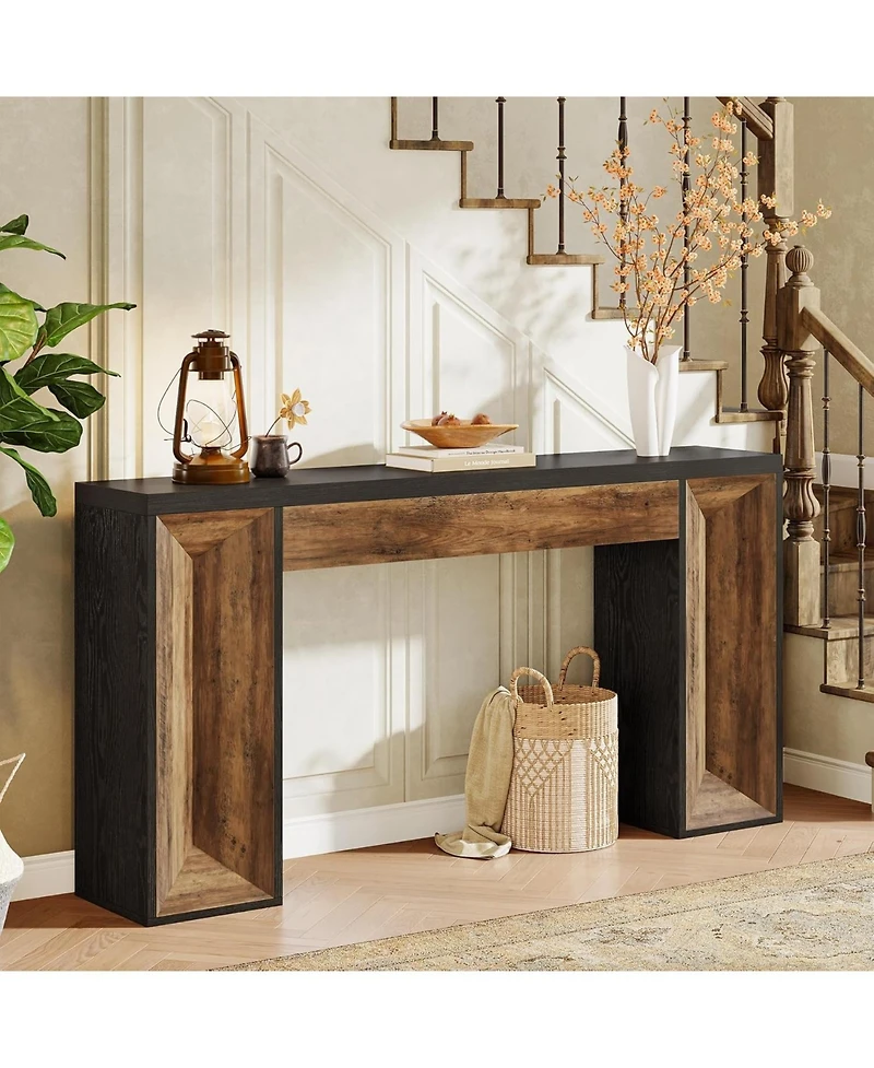 Tribesigns 63" Console Table, Farmhouse Entryway Table with Dual-Tone Design, Rectangular Wood Sofa Table Behind The Couch, Narrow Entry Accent T