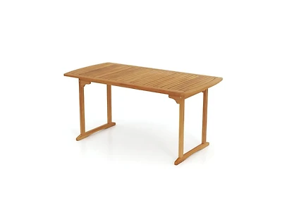 Slickblue Outdoor 63 Inch Dining Table, Slatted Surface with Umbrella Hole