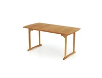 Slickblue Outdoor 63 Inch Dining Table, Slatted Surface with Umbrella Hole