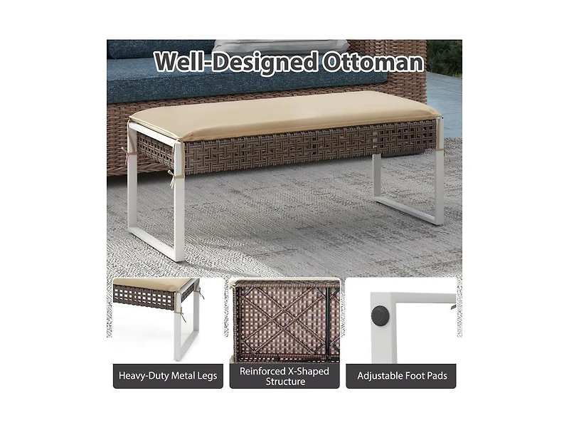 Slickblue 43" Patio Ottoman with Seat Cushion and Sturdy Metal Legs