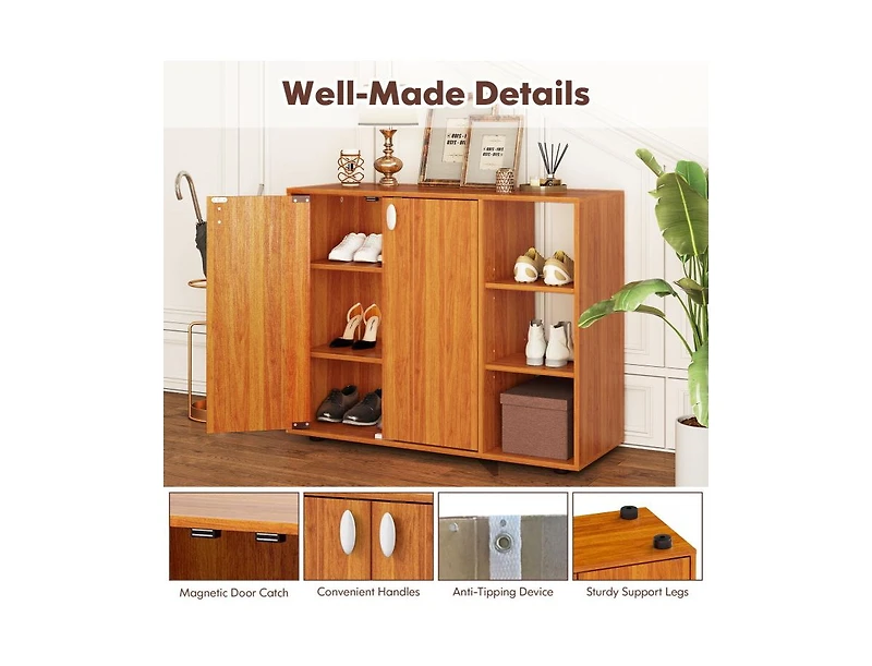 Slickblue Entryway 3-Tier Shoe Storage Cabinet with Doors and Shelves