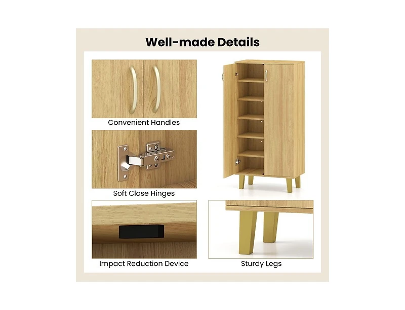 Slickblue Modern 6-Tier Freestanding Shoe Storage Cabinet with Doors