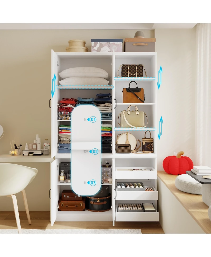 Homsee 4-Door Wardrobe With Open Cubbies And Shoe Drawers, Armoire