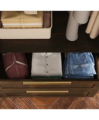 Homsee Wardrobe With Top Cabinet And Mirror，Bedroom Closet，Armoire,Brown