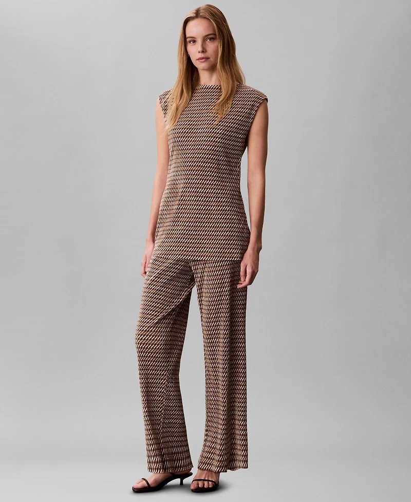 Calvin Klein Women's Plisse Print Boat Neck Tunic Top