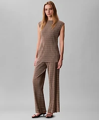 Calvin Klein Women's Plisse Print Boat Neck Tunic Top