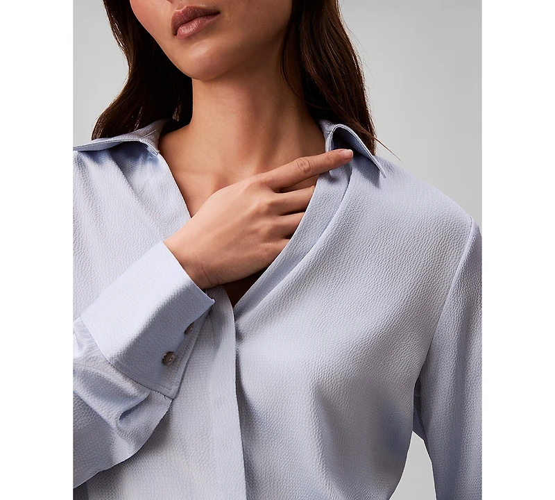 Calvin Klein Women's Hammered Fitted Collared Shirt