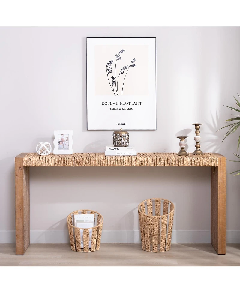 Streamdale Furniture 69" Natural Seagrass Console Table – Handwoven Top with Engineered Wood Frame