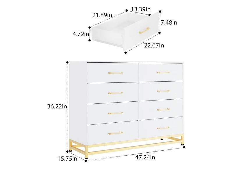 gaomon Dresser for Bedroom 8 Drawer Dresser & Chest of Drawers, Wooden Dresser Wide Dresser, Metal Handle