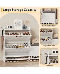 Gaomon 2-Drawer Flip Shoe Cabinet with Bench, Rustic Brown, Hidden Storage & Hooks for Entryway or Living Room.