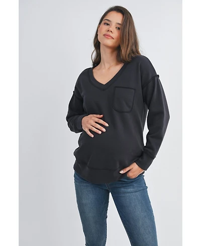 Hello Miz Maternity V Neck Long Sleeve Front Pocket Sweatshirt