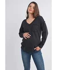 Hello Miz Maternity V Neck Long Sleeve Front Pocket Sweatshirt