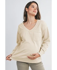 Hello Miz Maternity V Neck Long Sleeve Front Pocket Sweatshirt