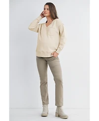 Hello Miz Maternity V Neck Long Sleeve Front Pocket Sweatshirt
