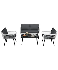 Gaomon Patio Furniture Set, 2 Pe Wicker Chairs with loveseat & Glass Top Coffee Table, Outdoor Couch Set with 5mm Cushions for Balcony