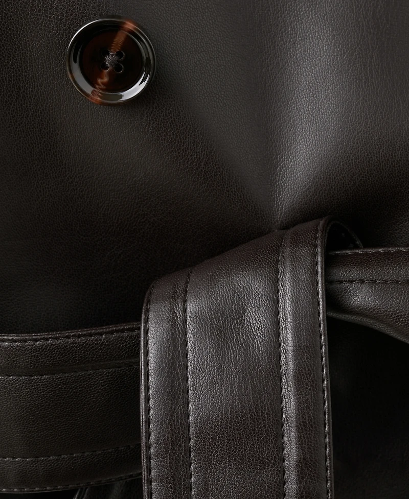 Mango Women's Faux-Leather Lapels Maxi Jacket