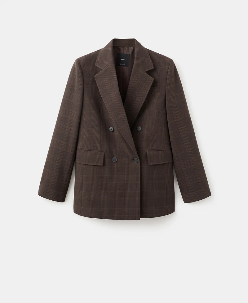 Mango Women's Double-Breasted Check Suit Jacket
