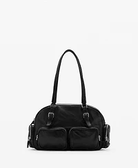 Mango Women's Pockets Leather Bowling Bag