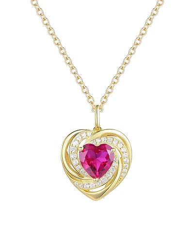 Macy's Lab-Grown Ruby (1.1 ct. t.w.) and White Sapphire (0.03) Heart Pendant Necklace in 14k Gold Over Sterling Silver (Also Available in Amethyst)