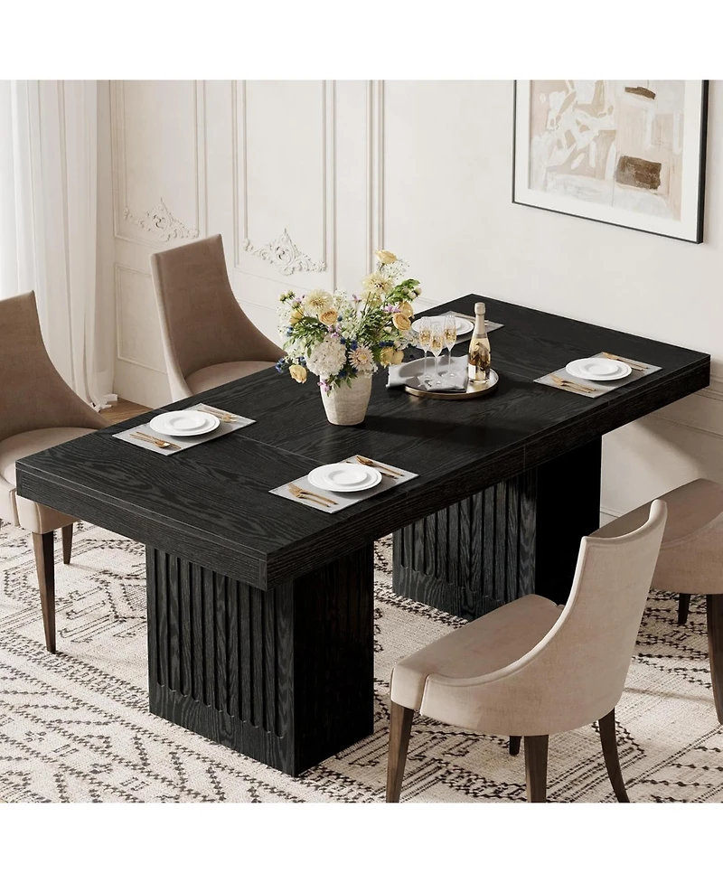 Tribesigns Dining Table for 4-6 People, 63 Inch Modern Rectangle Kitchen Table with Pedestal Base, Large Dinner Furniture, Black