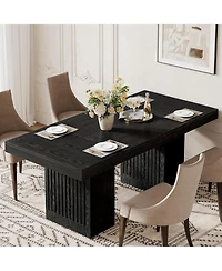 Tribesigns Dining Table for 4-6 People, 63 Inch Modern Rectangle Kitchen Table with Pedestal Base, Large Dinner Furniture, Black