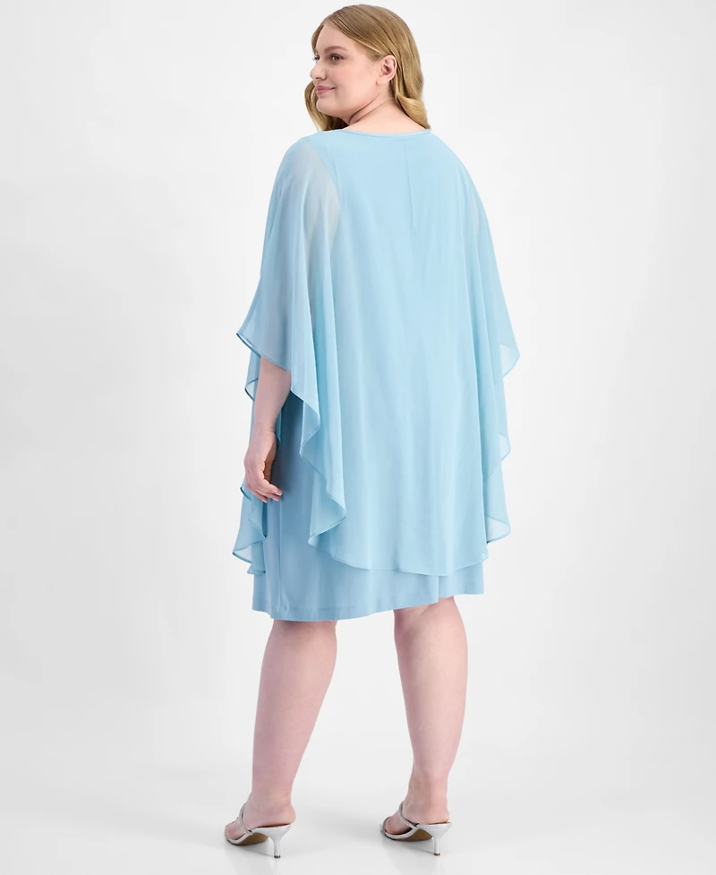 Connected Plus Cape-Overlay Sheath Dress