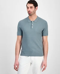 Alfani Men's Basketweave Short-Sleeve Polo Sweater, Macy's Exclusive