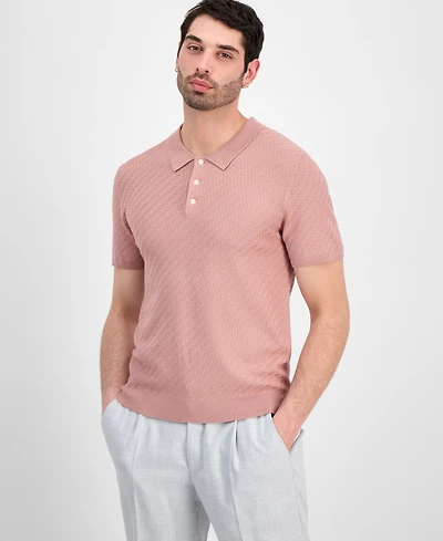 Alfani Men's Basketweave Short-Sleeve Polo Sweater, Macy's Exclusive