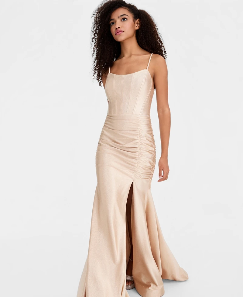 Katia Rae Juniors' Sleeveless Glitter-Knit Gown