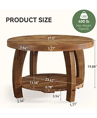 Tribesigns Solid Wood Round Coffee Table, 2-Tier Center Table with Storage, 31.5 Inch Wood Tabletop with Mosaic Pattern, Easy Assembly
