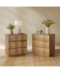 Tribesigns Fluted Nightstand Set of 2, Side Table with 3 Drawers, Farmhouse Bedside Table, Wood Nightstand, Bedroom Dresser, Rustic Wood End Table