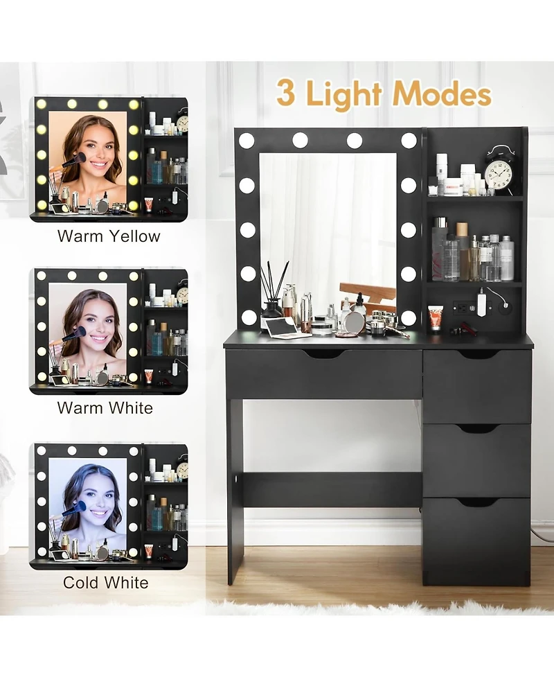 Gaomon Modern Vanity Makeup Desk Vanity Mirror Built-in Lights 4 Drawers for Bedrooms, Apartments, Easy to Assemble
